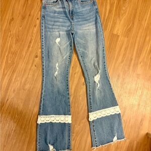 Ariya Blue Flare Jeans with Lace Accents